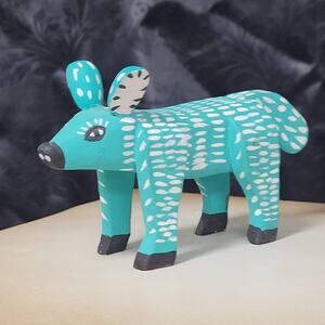 Alebrije Oaxacan Mexican Carving, Wood Dog  Blue